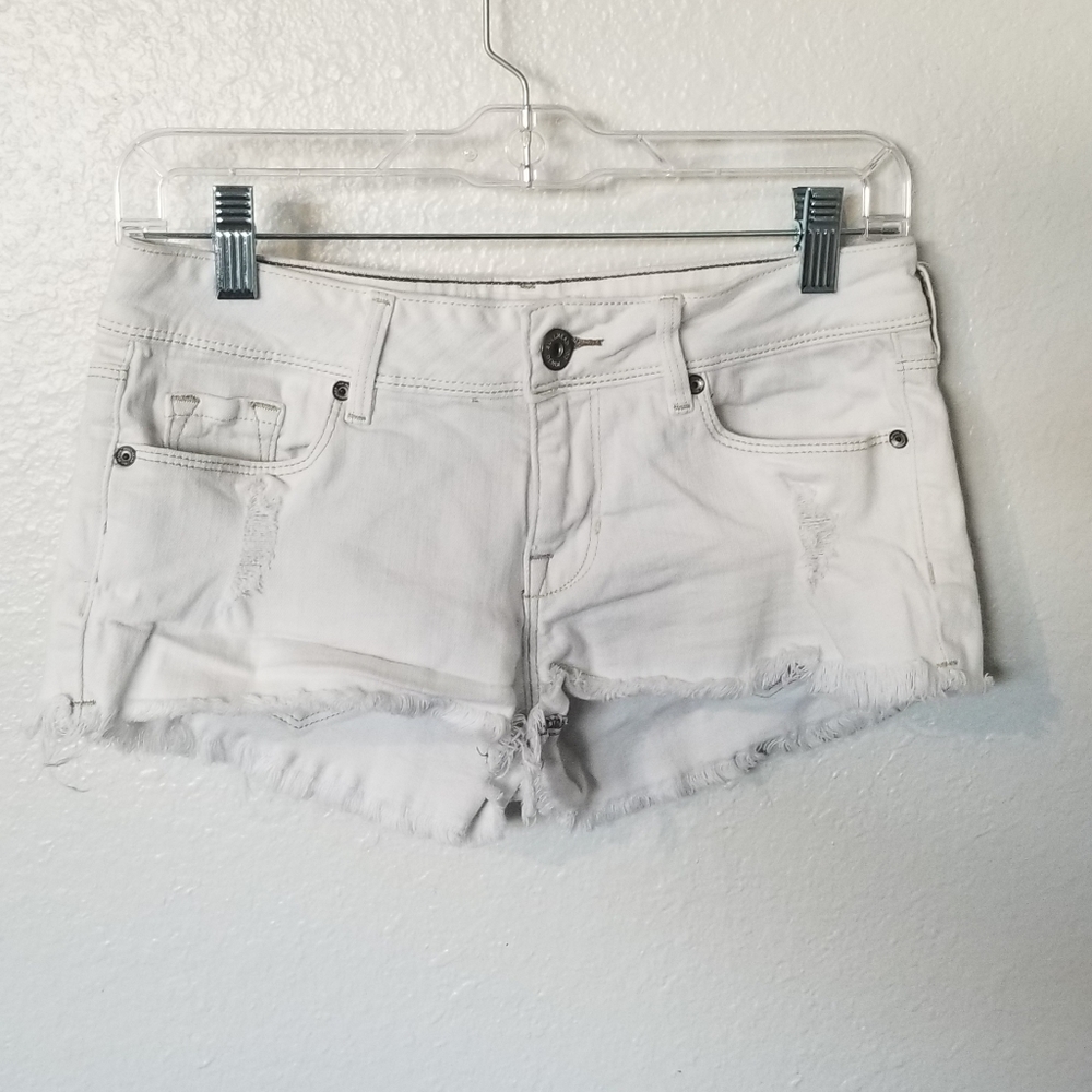 White Frayed Bullhead Shorts